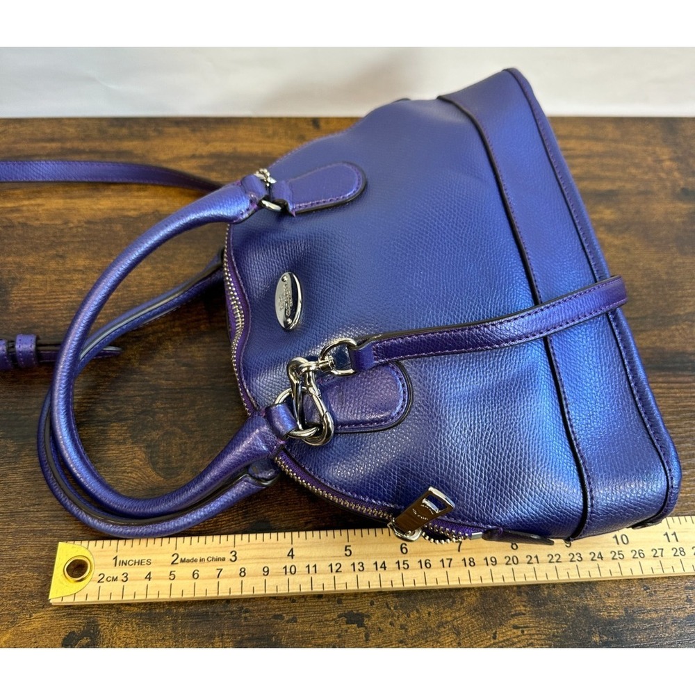 Coach Mini Cora Domed Satchel Crossgrain Leather Metallic Purple Iris Rare HTF - Picture 8 of 16